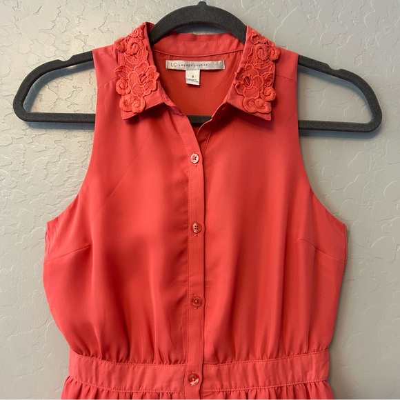 ⭐️LC Lauren Conrad salmon coral color sleeveless dress with lace collar size 0 - Picture 2 of 16